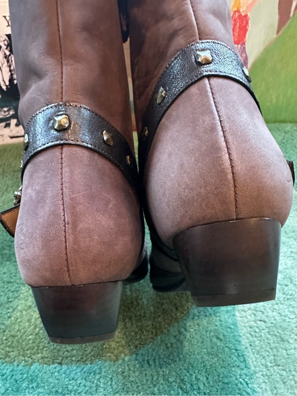 Fluevog LIKE NEW Truth Spencer chocolate brown skull buckle mid-calf boot - 7 - Picture 10 of 16